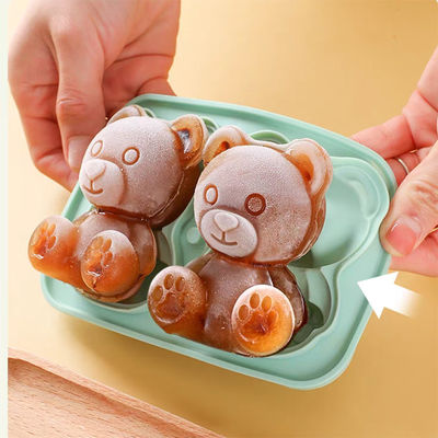 comprare MHC Bpa Free Ice Cube Tray con coperchio e contenitore grande facile rilascio 3D Bear Shape Silicone Ice Cube Tray online manufacture