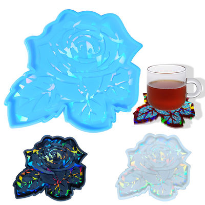 comprare MHC 3d Coaster di resina unici Coaster di fiori di rosa Oro Stampi di resina di silicone olografico online manufacture