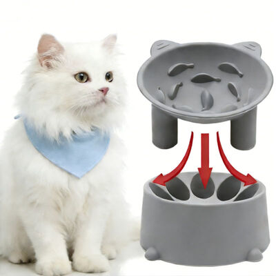 comprare Ciotola per gatti in silicone per alimentazione cervicale portatile, ecologica, impermeabile, di forma ovale, con altezza regolabile e bocca inclinata online manufacture