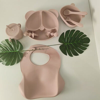 comprare Set di alimentazione per bambini in silicone orso Succion Plate Bowl BPA gratuito Bambino autoalimentazione forniture impermeabile Bib Snack Coppa cucchiaio Forchetta online manufacture