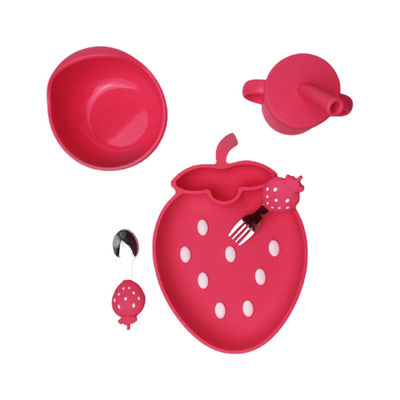 Insieme d'alimentazione su misura del bambino della tazza di Sippy del silicone di forma della fragola
