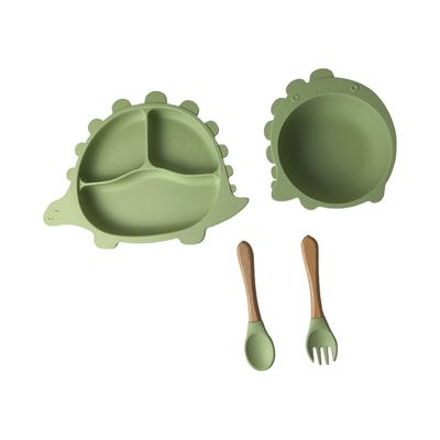Il silicone di forma del dinosauro che mangia gli utensili ha messo i piatti su misura per l'alimentazione del bambino