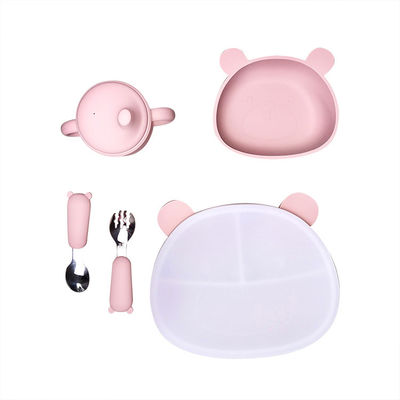 Insieme d'alimentazione 6Pcs BPA del bambino del silicone di forma dell'orso ciotola libera di aspirazione con il coperchio