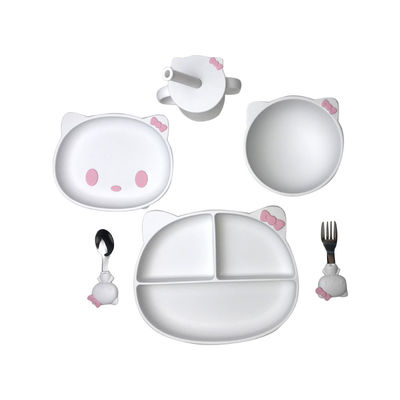 insieme d'alimentazione Kitten Shape BPA del bambino del silicone 6pcs ciotole e piatti liberi di aspirazione