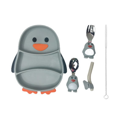 Commestibile stabilito d'alimentazione di forma del pinguino del bambino del silicone dell'OEM con il cucchiaio