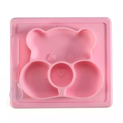 Ciotola e piastrina d'alimentazione su misura silicone di aspirazione del bambino di forma dell'orso con il cucchiaio