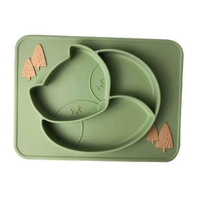 Piastrina libera verde su ordinazione del bambino del silicone di Tray Fox Shape BPA del bambino del silicone