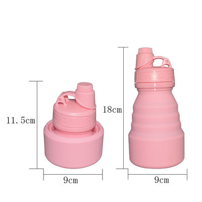 Sport all'aperto che piegano l'isolamento termico rosa della bottiglia di acqua 500ml del silicone con il coperchio