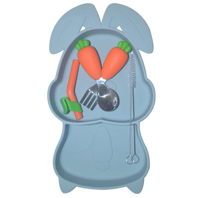 L'alimentazione del bambino del silicone di 6 insiemi dei pc placca i piatti non tossici con il cucchiaio della forcella della ciotola del piatto della busbana francese della tazza
