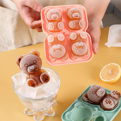 MHC Custom Shape Logo Factory Wholesale Pink Animal Ice Cube Tray Silicone Piccolo 3D Bear Shape Ice Cube