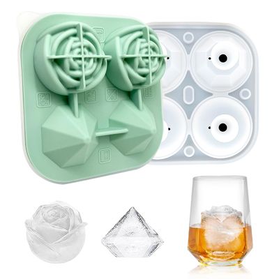 MHC Custom Shape 3D Flower Ice Cube Tray con coperchio anti-discarica 4 Rosetta e strumenti di gelato al diamante