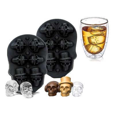 MHC 3D forma cranica Scheletro Stampi di ghiaccio per vassoio del whisky con coperchio anti-discarica