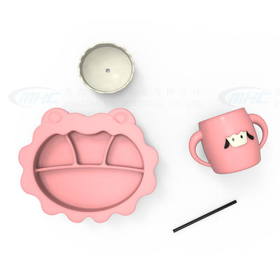 MHC Pecora neonata Tazza di alimentazione da svezzamento in silicone Tazza Bib Spoons Essentials Set di piastra di aspirazione